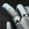 Retro Lotus Heart Sutra Adjustable Open Ring For Men Silver-plated Copper Punk Gothic Edgy  Buddhism Accessories Gift