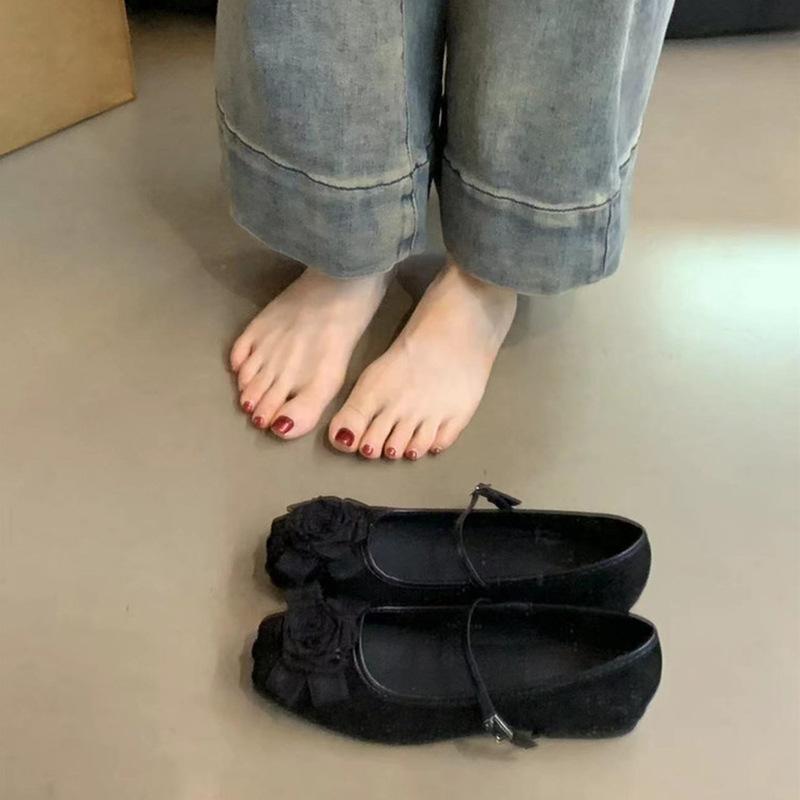 

Французский нежный сказочный стиль элегантные туфли-лодочки женские весна и осень 2025 новые новые китайские цветы мелкий вырез туфли Мэри Джейн 40 чёрный
