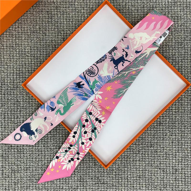 POBING Cashew Print 18m/m Twill Silk Scarves Women Luxury Brand Scarf Bag Ribbons Tie Head Scarf Small Long Skinny Scarf 86*5CM