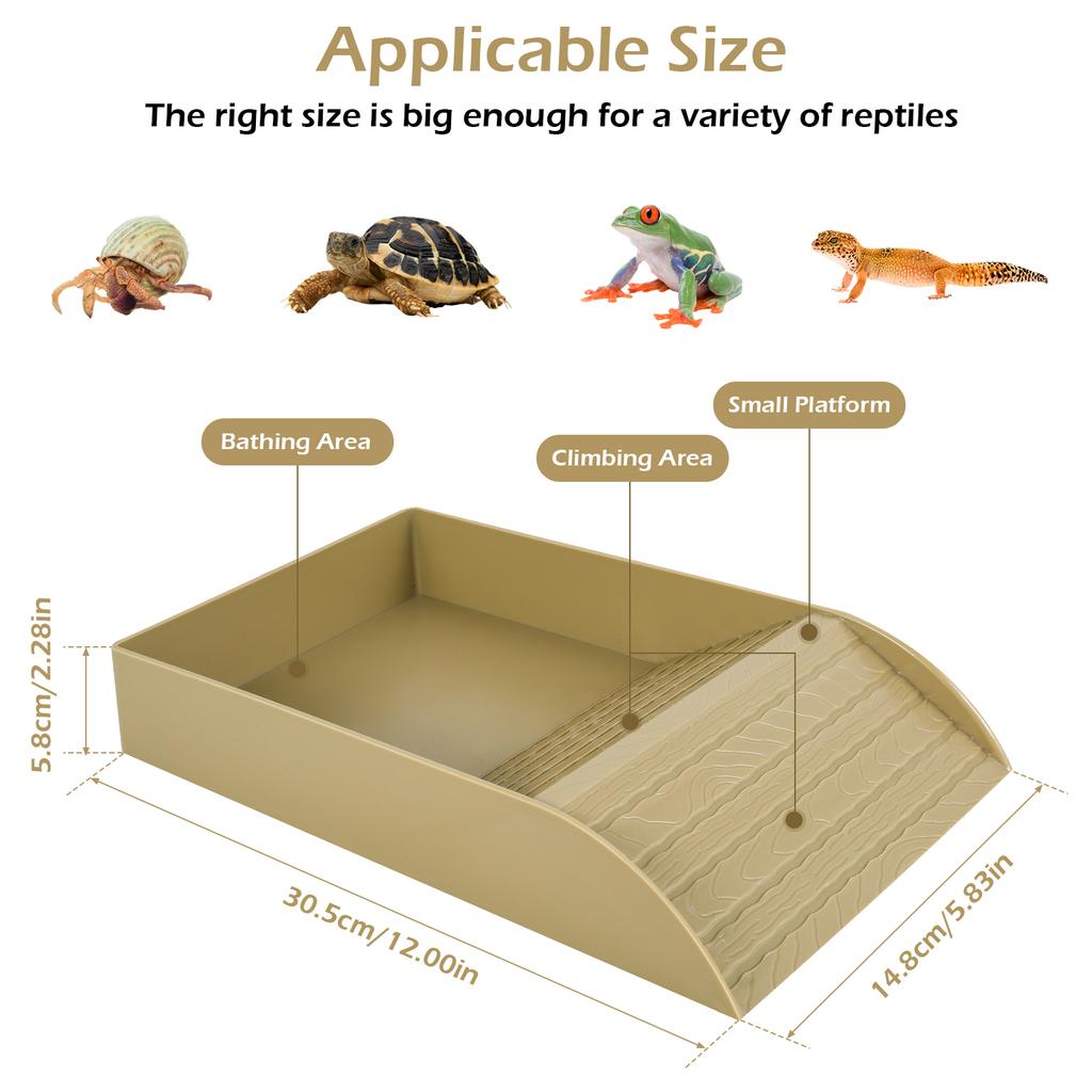 Tortoise Food Dish Plastic Turtle Food and Water Bowl Tortoise Habitat Accessory with Anti-Slip Ramp Turtle Reptile Bathing Pool