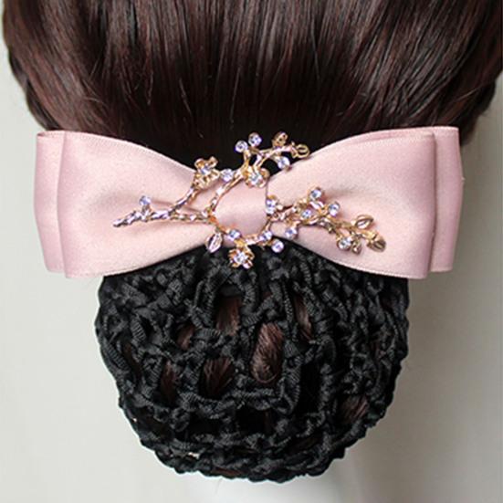 Women Hair Net Temperament Flower Shape OL Style Fishnet Hair Decoration Decorative Soft Bow-knot Lady Bud Hair Net for Airline Stewardess