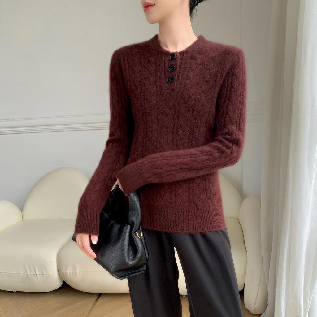Women's Solid Color Cashmere Cable Knit Pullover Sweater - Round Neck, Thick, Warm Base Layer
