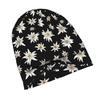 2D Flat Printing EDELWEISS PATTERN Black Modern Adult Beanie Designed To with Laid Back Street Style Or Elevate Easy Outfits with Understated Edge
