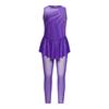 Girls Gymnastics Jumpsuit Shiny Rhinestones Sleeveless Keyhole Back Full Length Skirted Bodysuit