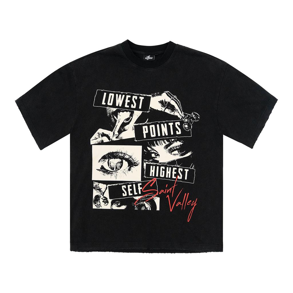 Unisex Casual Cotton Short Sleeve T Shirt Black Vintage Washed Collage Print Sports Tee Crew Neck Summer Loose Fit Streetwear Top