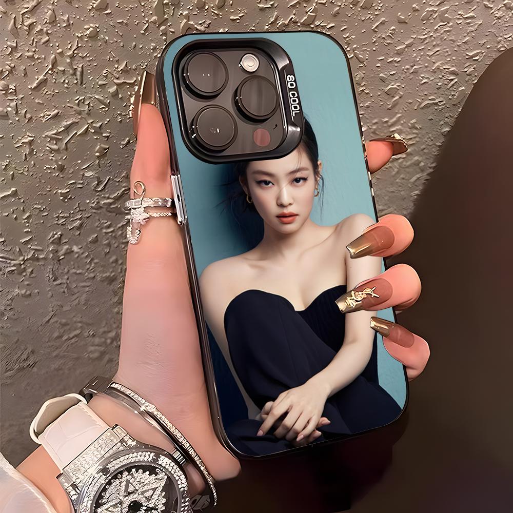 Funda de Teléfono de la Cantante J-jennie Para IPhone17 Air 16 15 14 Plus 13 12 11 Pro XS Max Funda con Parachoques Plateada Negra
