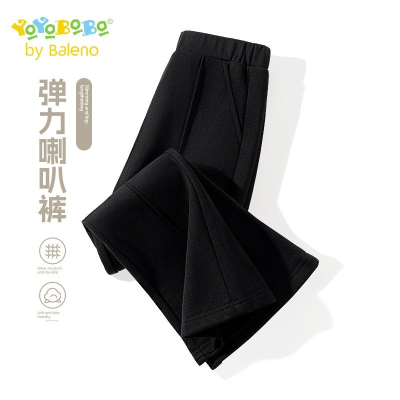 Baleno Kids Ybb Series Girls  Leggings Fashionable Flared Pants Autumn Long Pants for Older Girls Autumn Trousers Black/Pure Color 120