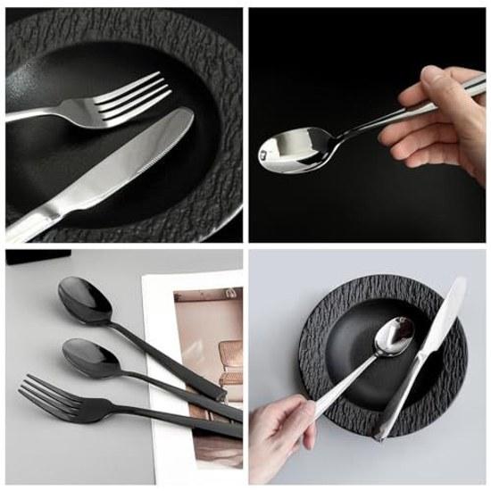 Hive Mind 30-piece Set Cutlery Assortment 6 People Spoons Forks Knives Suitable Restaurants Home Use Dishwasher Safe Wedding Gift Present (Black)