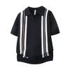 Men's Striped Patchwork Polo Collar Short Sleeve Knit Hoodie Top