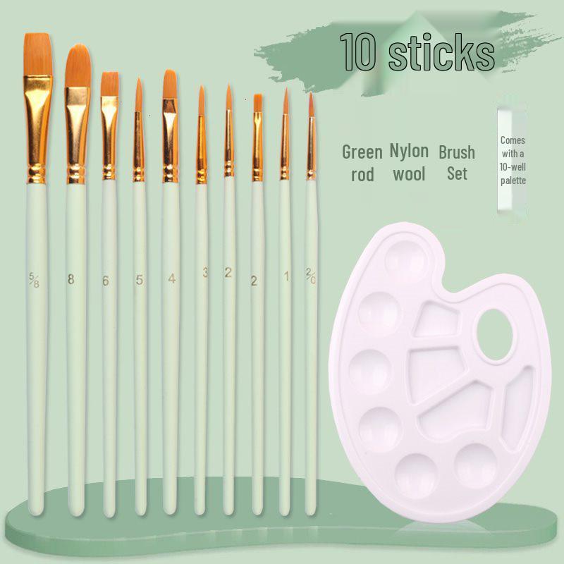 10-Piece Nylon Gouache & Acrylic Paintbrush Set for Students