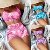 Maiô feminino dividido de duas peças, cintura alta, sem mangas, overshirt com cordão estampado, trajes de biquíni
