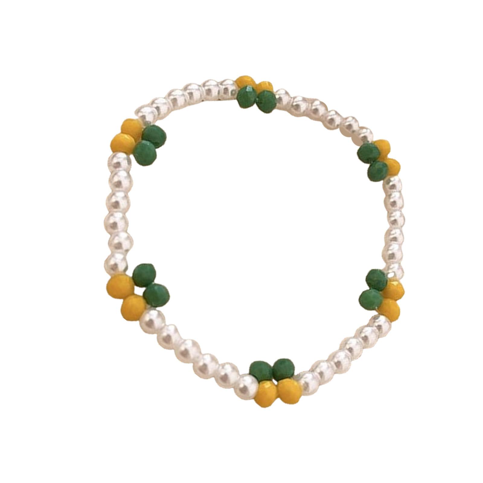 

Elastic Bracelet with Colorful Pearls and Sparkling Crystals Elegant Beaded Wristchain Comfortable Wear Wristband жёлтый