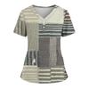 Women's Loose Short Sleeved Fashionable Square Printing V-neck Buttonable Side Slit Top T-shirt