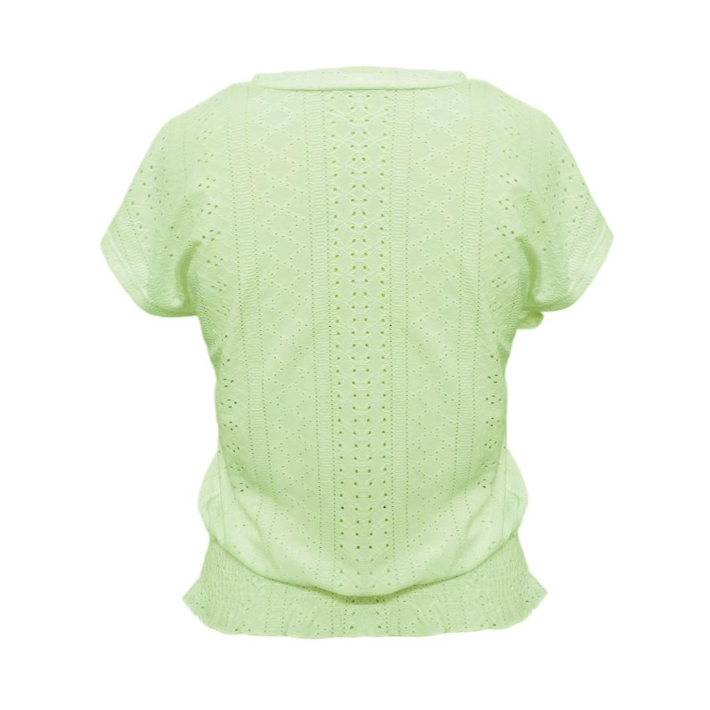 Women's Fashion V-neck Solid Color Hollow Short Sleeve Top T-shirt Summer