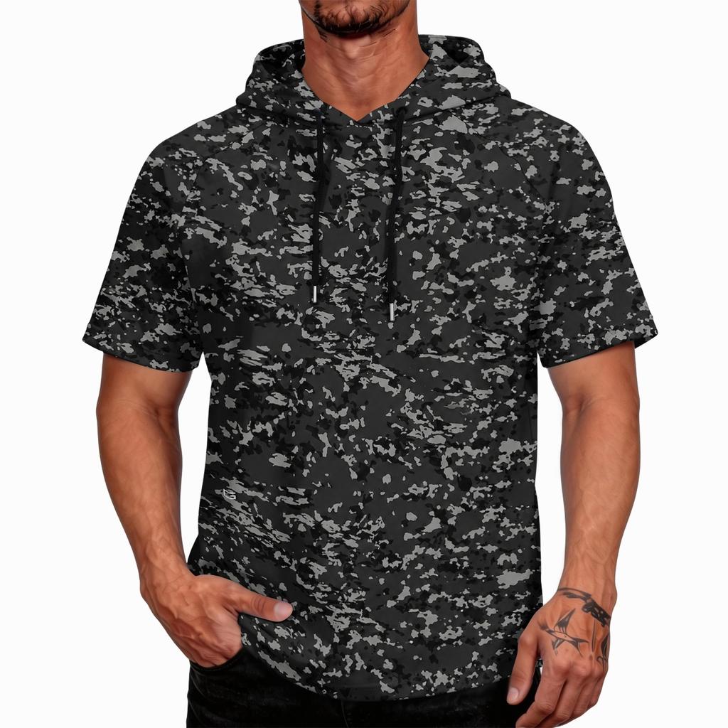 Men's UPF50+ Sun Protection Short Sleeve Hoodie Lightweight Quick Dry Casual Sport Fishing Outdoor Shirt with Hood and Drawstring
