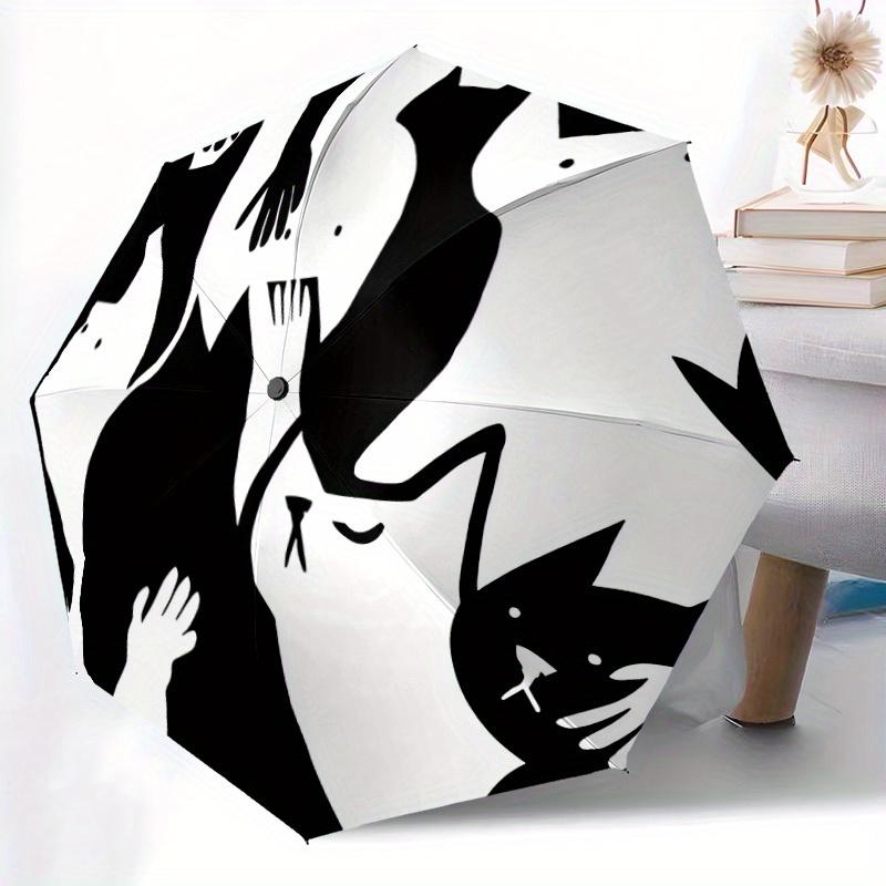 1pc Cat Family Automatic Open 8-Rib Windproof Umbrella, Travel & Commuting, Suitable for All Seasons