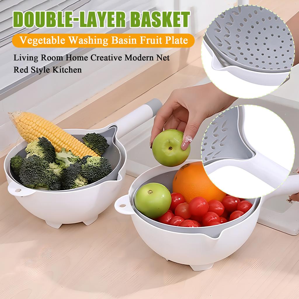 Double-layer Basket Vegetable Washing Basin Fruit Plate Living Room Home Creative Modern Net Red Style Kitchen