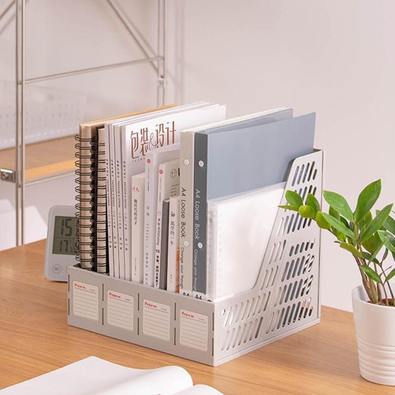 File Storage Box Lightweight Magazine File Holder Desk Organizer with 4 Vertical Compartments File Box Removable Bookend