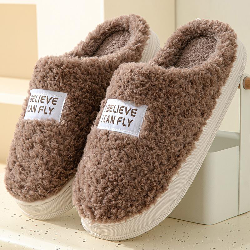 Autumn and Winter Platform Plush Slippers for Home Indoor Home Couples Simple, Warm and Comfortable Cotton Slippers