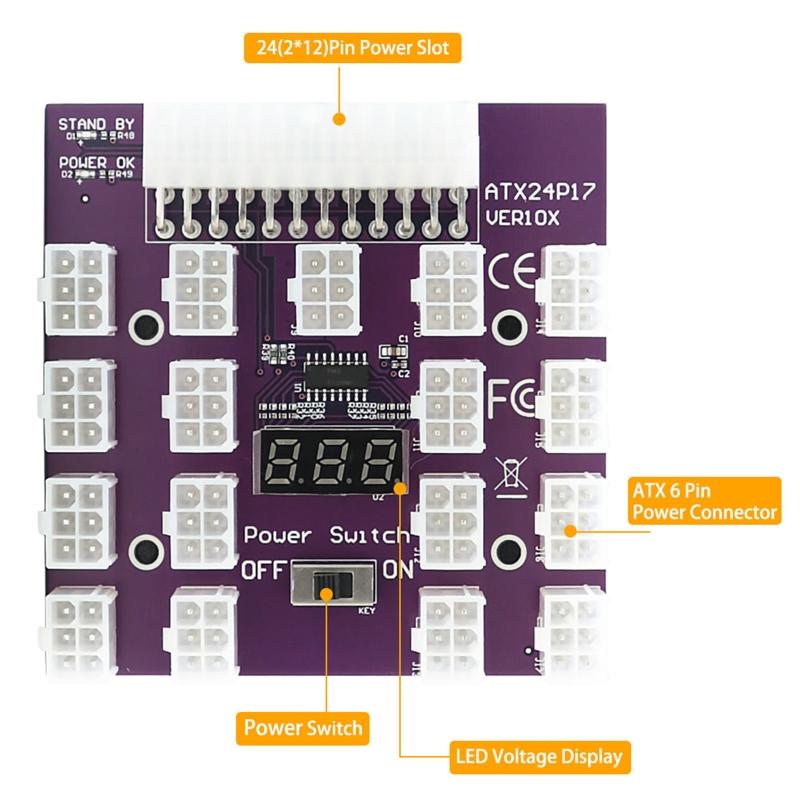 24Pin to 17 orts  6 in Server SU ower Supply  Board Adapter for  750W 1100W 1600W 2000W 2400W