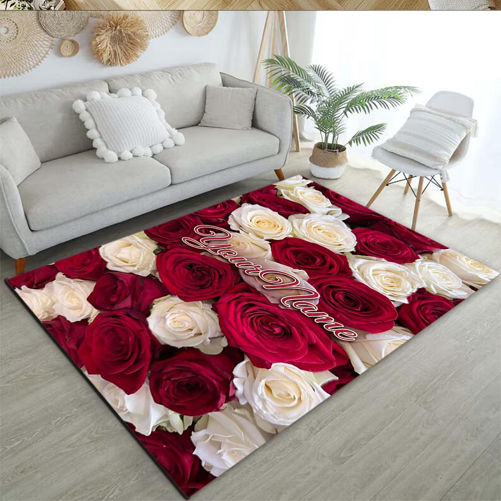 Rose Customize Your Name Floor Rug Office Rug Design for Living Rooms Balcony Study Room Foyer Antislip Carpet Decorate Offices Wedding Party Gift