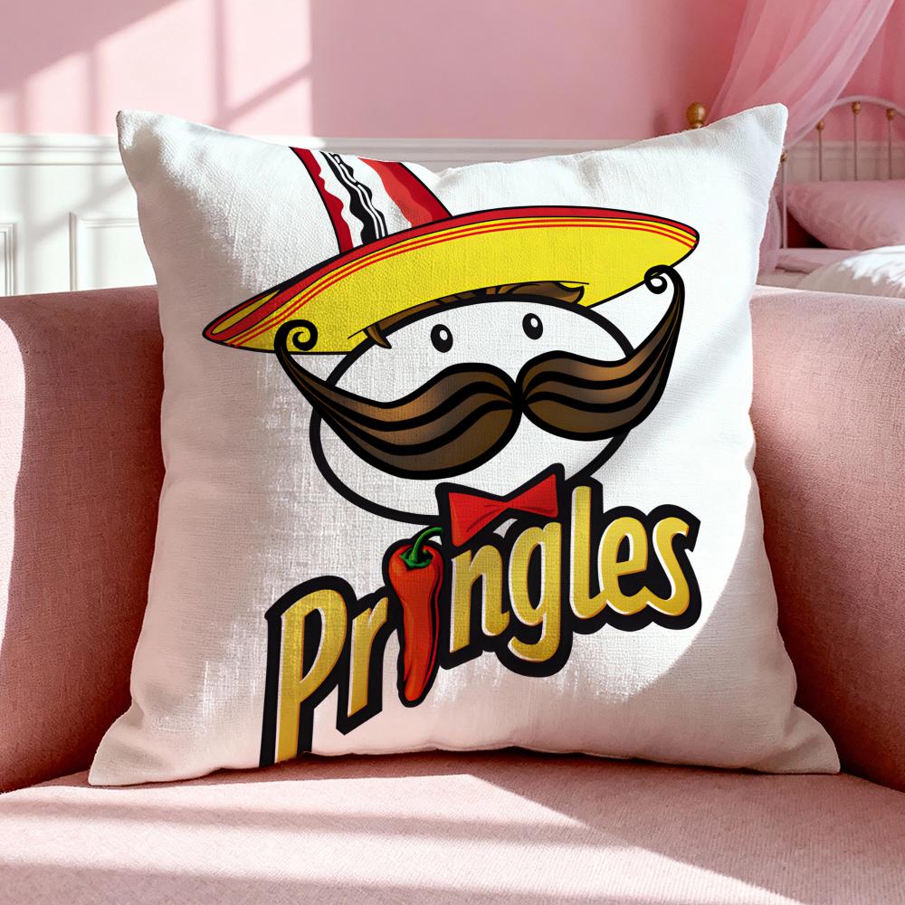 Snack P-Pringles Cushion Cover Breathable Linen Pillowcase Summer Odorless Eco-Friendly Invisible Zipper Washable