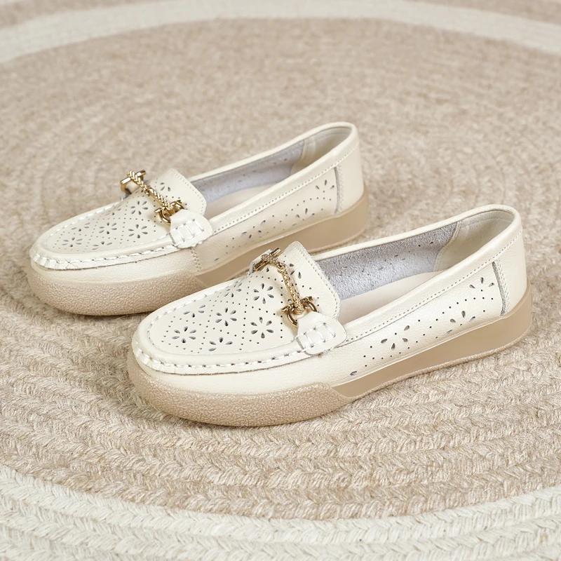 Genuine Leather Moccasins Sneakers Designer Shoes Women Non-Slip Slip-On Loafers Boat Walking Shoes Vulcanize Women Shoes Flats