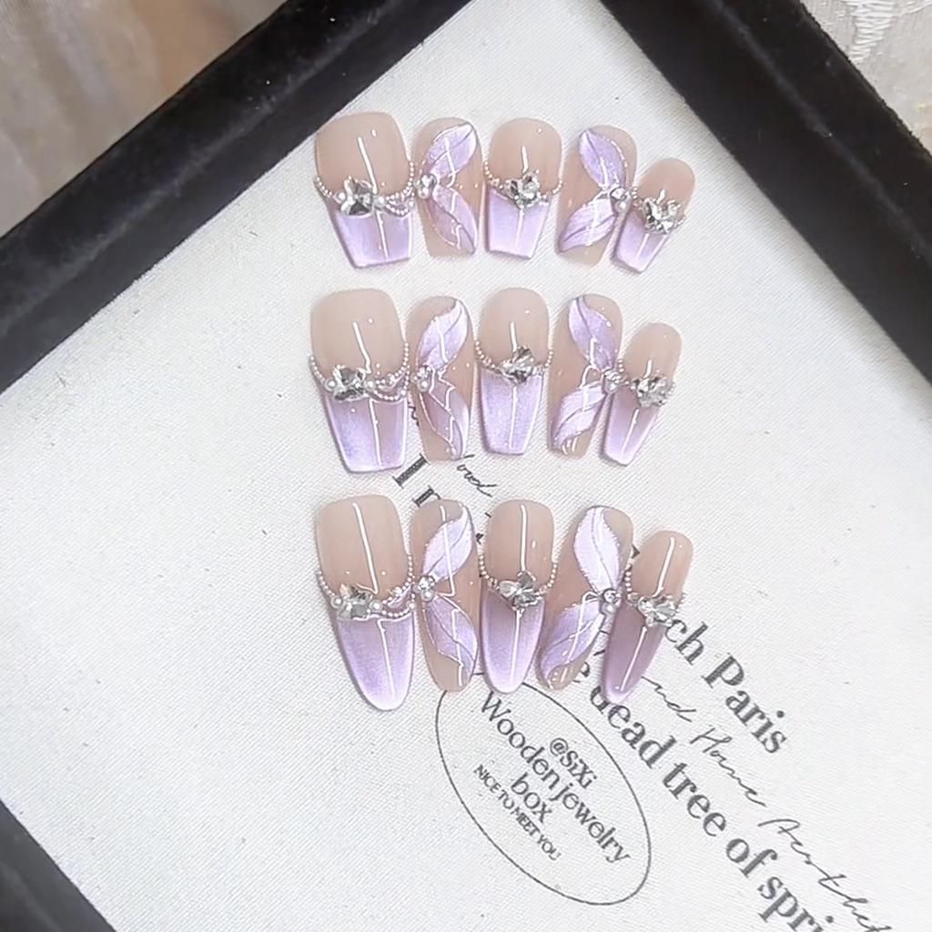 Hand-woven Armor Purple Dream Ribbon Three-dimensional Hand-painted Purple Streamer Cat Eye Style Nail Art Patch