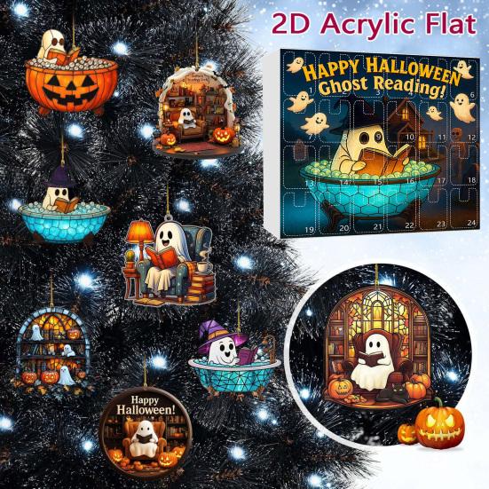 1 Set Halloween Ghost Countdown Calendar 24 Days Spooky Reading Bubble Bath Ghost Ornament Advent Calendar Holiday Bookworms Gift