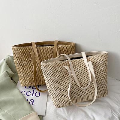 Sommer Stroh Tasche Frauen Große Kapazität Weben Totes Tasche Handgemachte Rattan Strand Tasche Urlaub Dame Stroh Schulter Tasche Beutel