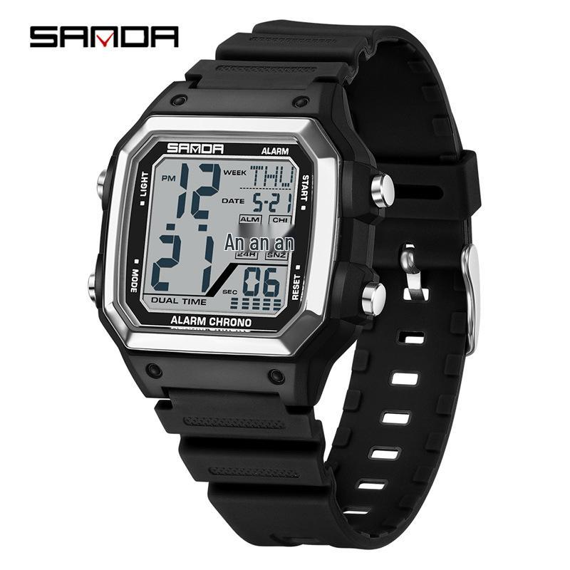 Sanda Men's Outdoor Sports Electronic Watch - Multifunctional, Waterproof, with Countdown and Snooze Feature.