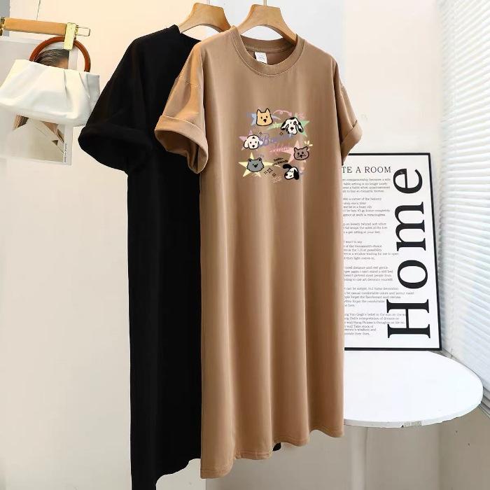 New Short-sleeved Long Dress, Loose and Casual Over-the-knee T-shirt Dress, Simple Mid-length Dress for Women To Look Slimmer In Summer