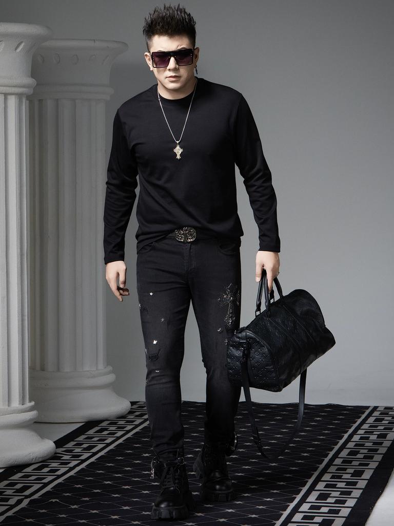 European Long-Sleeved T-Shirt Men's Round Neck Top 2025 Autumn New Trendy Versatile Solid Color Casual Base Shirt