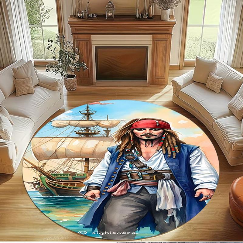 Captain Jack Sparrow Print Round Rug, Washable Floor Carpet, For Entryway Dorm Laundry Room Office Study, Home Decor Birthday Christmas Gift