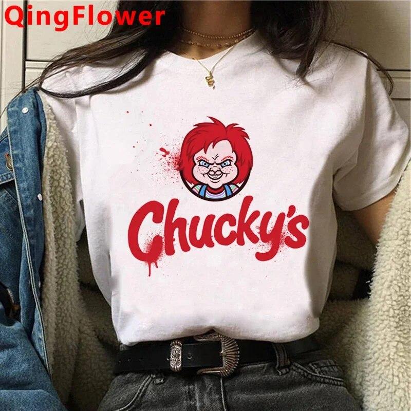 Chucky Harajuku Funny Cartoon Horror T Shirt Women Harajuku Ullzang Graphic T-shirt Vintage Anime Unisex Tshirt Fashion Top Tees FeUnisex