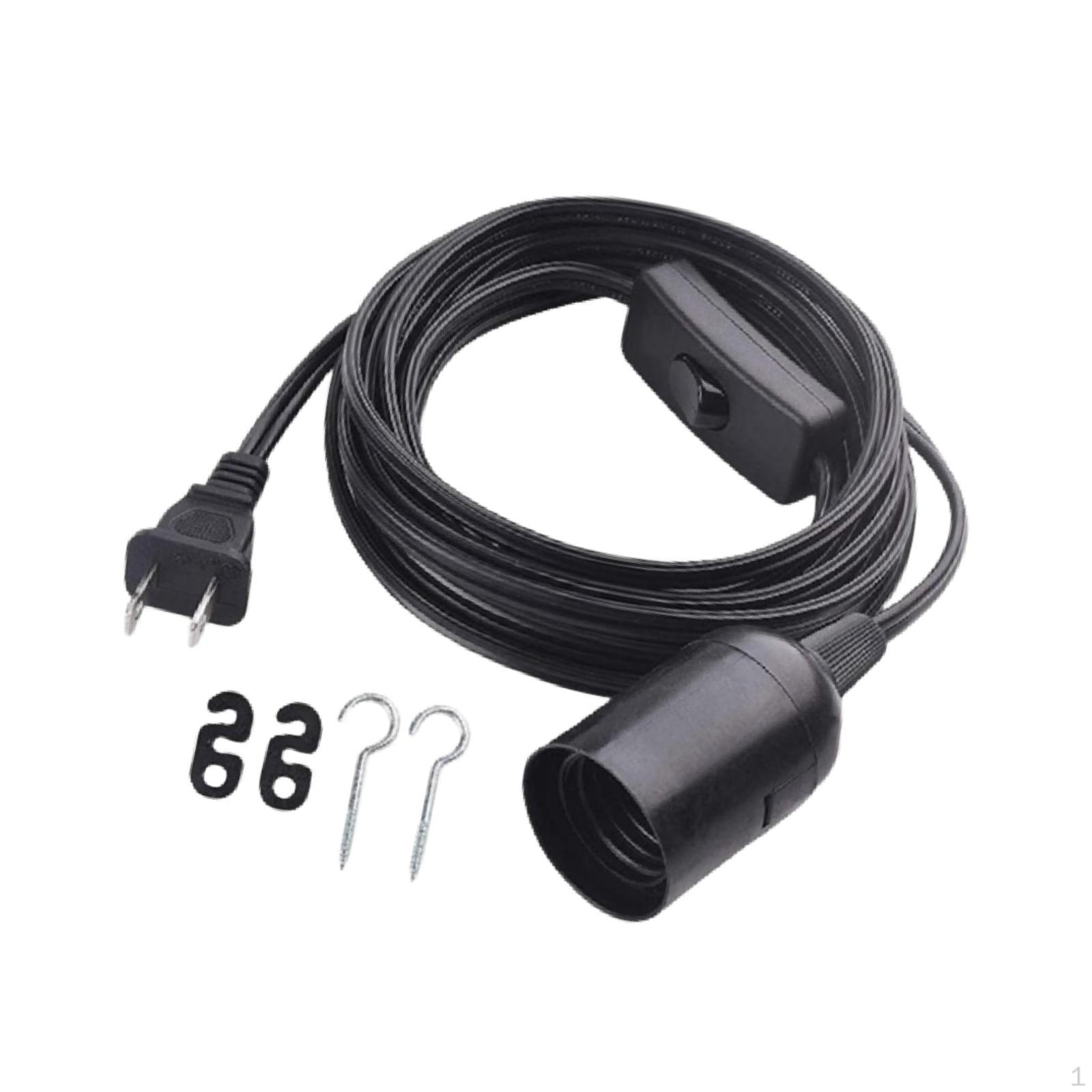 

60W Pendant Light Extension Cord, E26 Base, Easy to Use, Garage Light, with on/Off Switch, Plug 1.8m Cable чорний