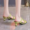 Fashion Open Toe High Heeled Slippers Women's Summer New Square Head Thick Heel Mid-heel flip flops stiletto pumps luxury woman clappers