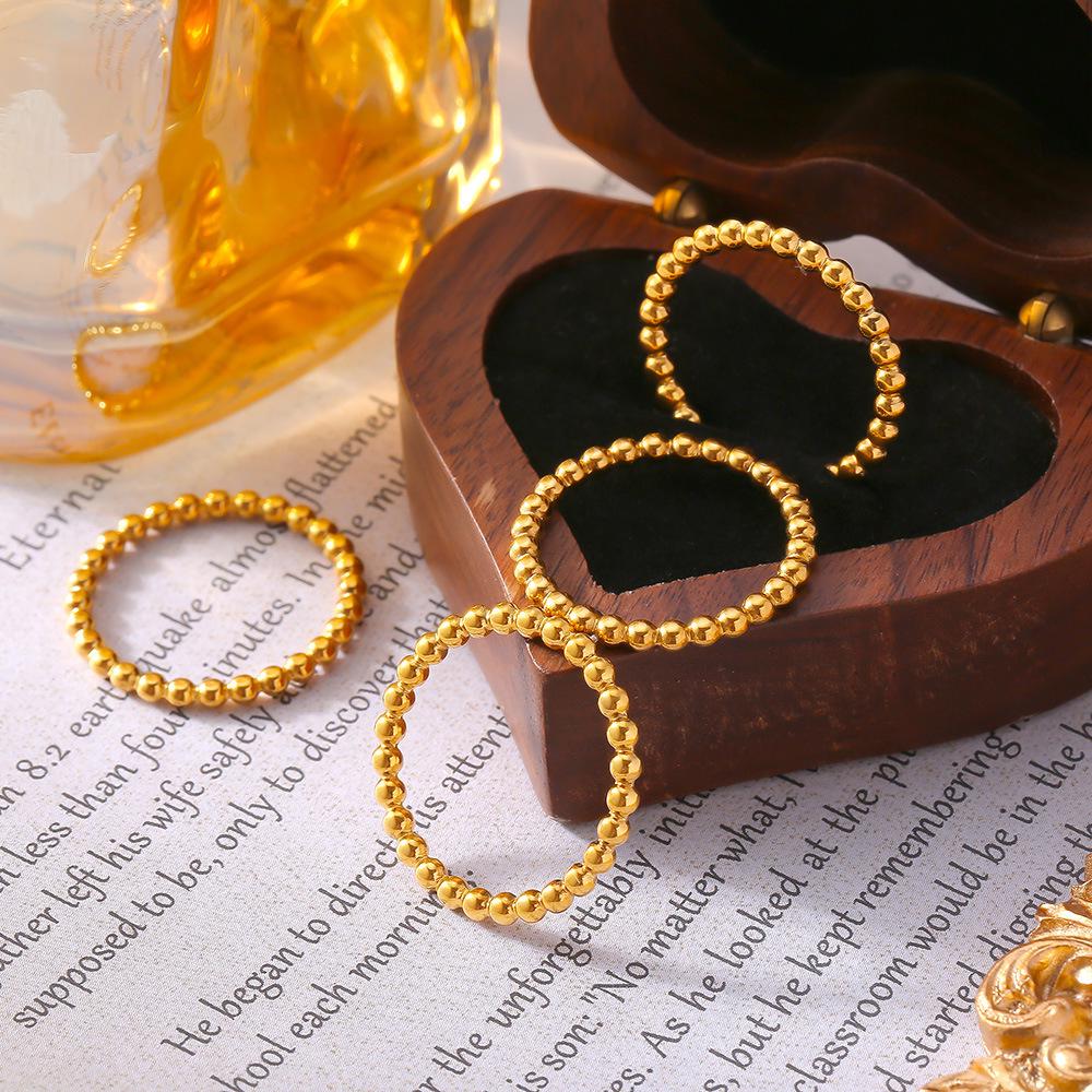18k Gold-Plated Stainless Steel Round Bead Ring - European and American Luxury Fashion Jewelry