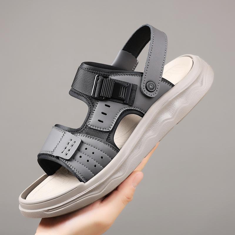 Fashion Outdoor Soft Sole Beach Shoes for Men Anti-slip Summer New Leather Sandals for Men Fashion Casual Dual-use Slipper Shoes Man