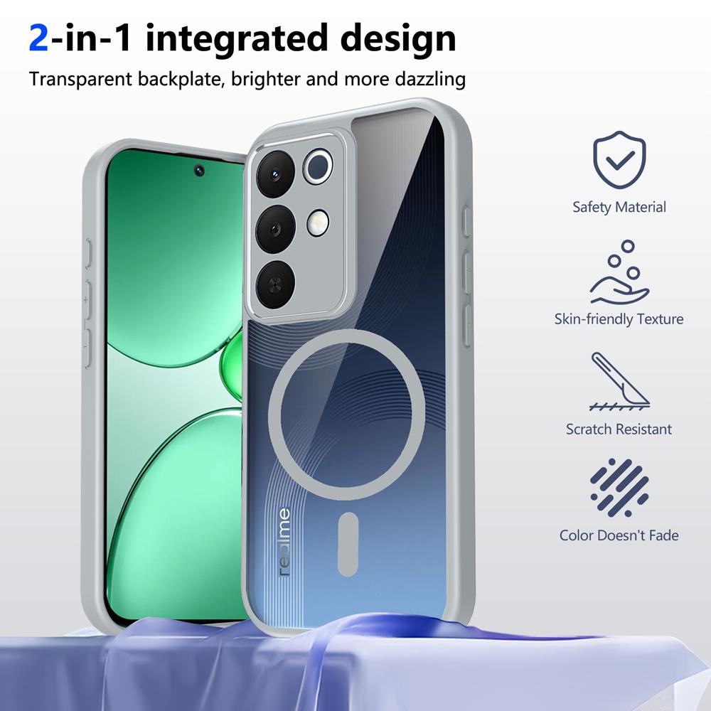 KEYSION Transparent Magnetic Phone Case for Realme C85 5G Soft Silicone+PC HD Clear Shockproof Back Cover for OPPO Realme C85