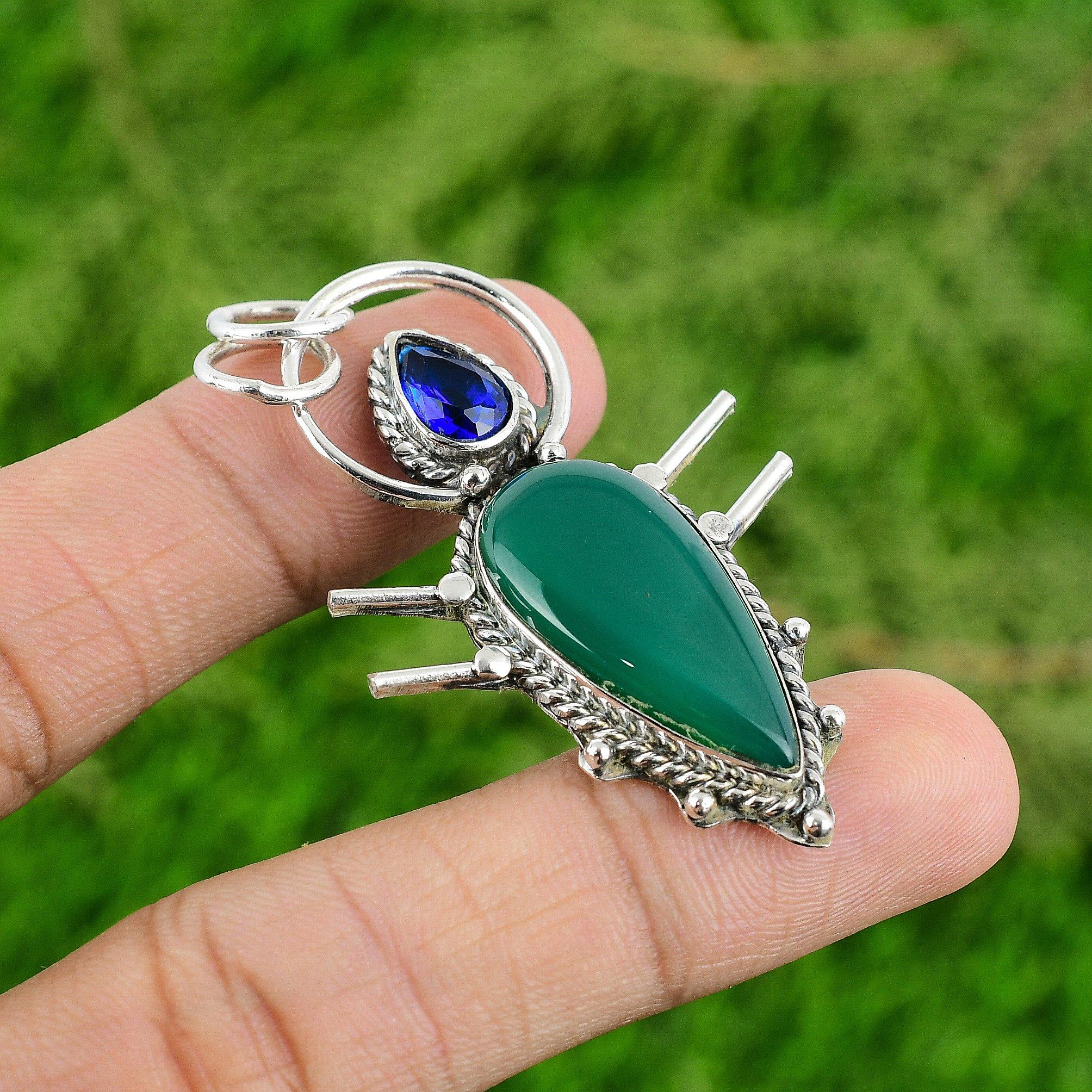 

Anniversary Gift For Her Natural Green Onyx Gemstone Pendant 925 Sterling Silver