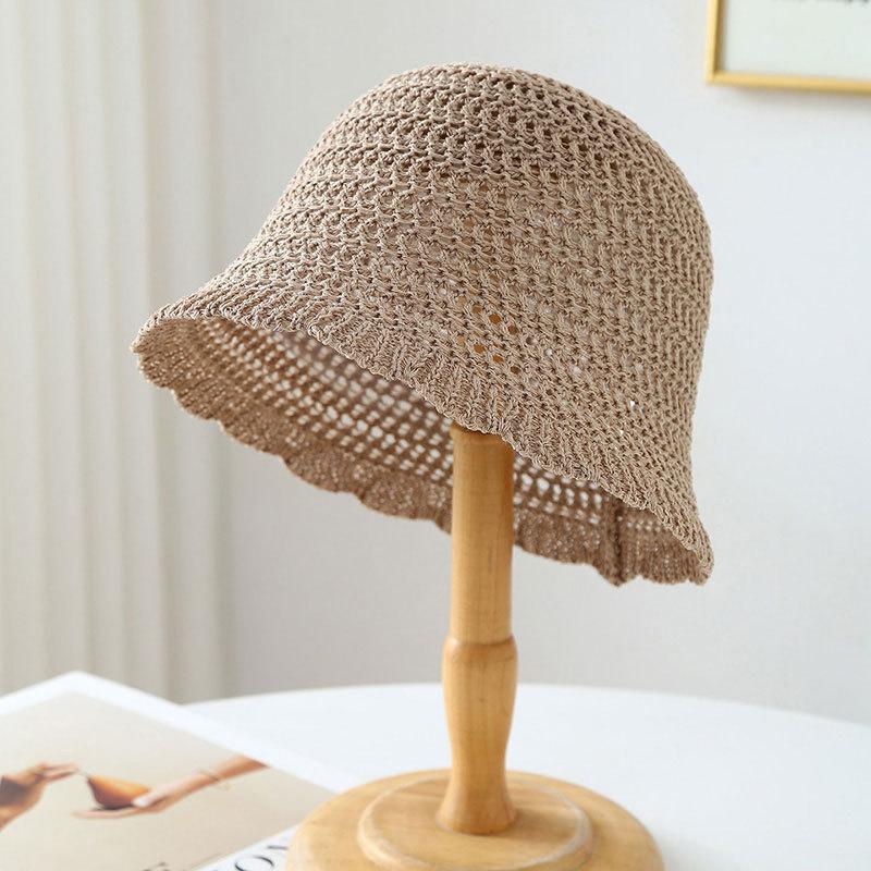 

Korean Hollow Hats Women, Spring/Summer Fashionable Breathable Sunshade Fisherman Cap, Face-Slimming Bucket Hat 56-58cm света кофе