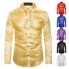 Men's Shines Sequins Long Sleeve Button Down Shirt for Halloween Cosplay 70s Disco Party Dress Shirt