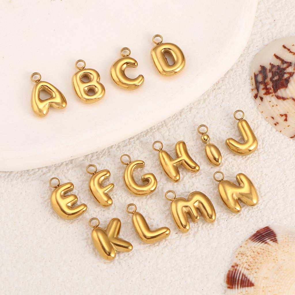 3Pcs Bubble Letter Charms Fadeless Gold Color PVD Plated Balloon Alphabet A-Z Pedant DIY Initial Necklaces Women Jewelry Making