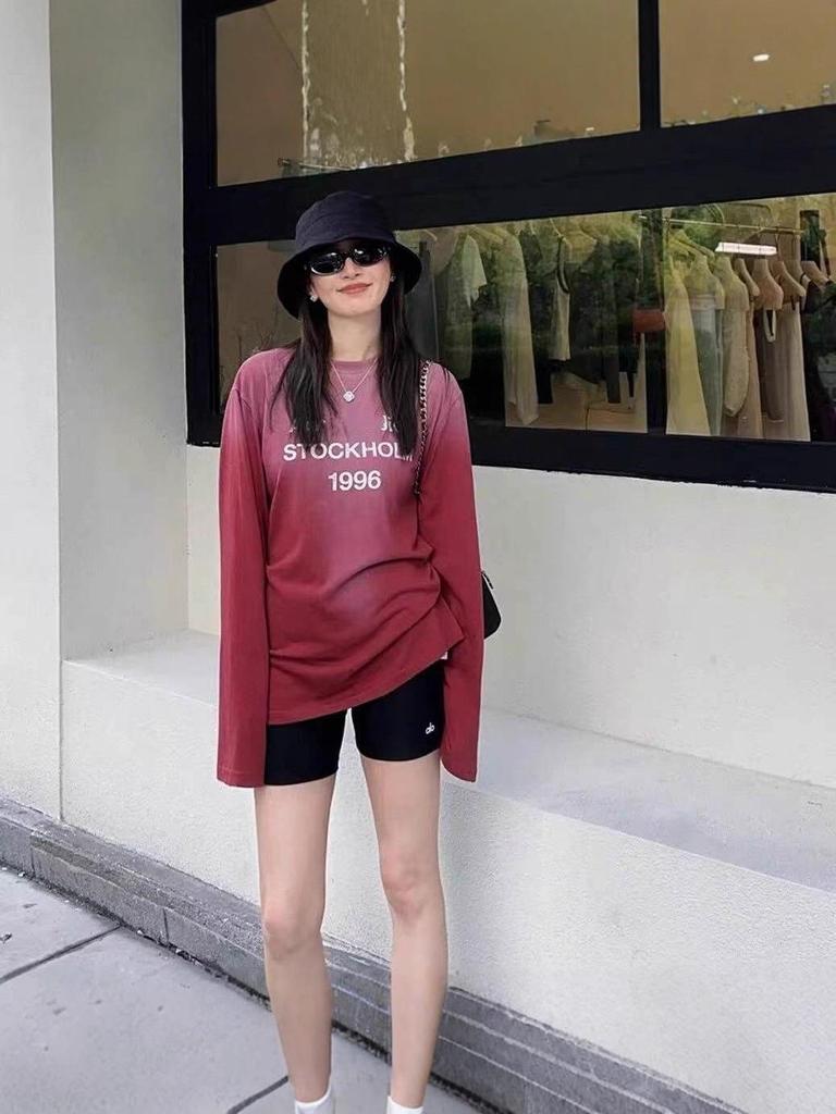 Unisex 2025 Early Autumn Letter Print Crew Neck Long Sleeve Loose Top