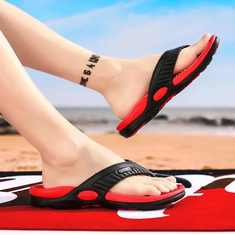 Fashion Summer Slippers Men Flip Flops Beach Sandals Non-slip Casual Flat Shoes Massage Indoor House Shoe For Men Outdoor Slides