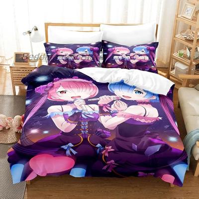 Re Zero Ložní souprava Jednolůžko Dvojlůžko Plná Queen King Size Ložní souprava Aldult Dítě Ložnice Sady povlaků na přikrývky 3D Tisk Anime Sada prostěradel