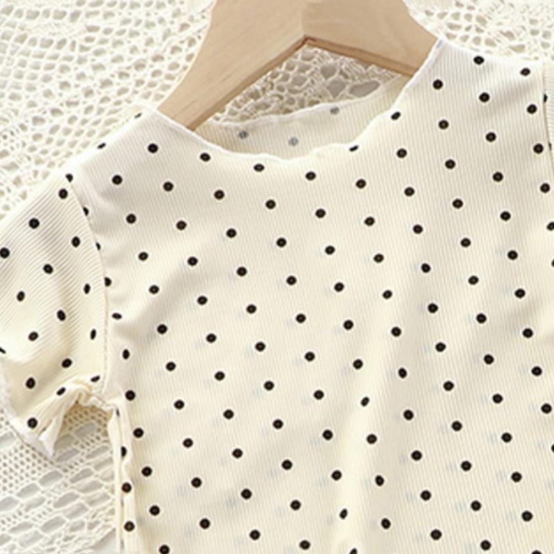 2Pcs/Set Korean Version of Summer Girls Short Sleeved Top Suit Comfortable Air Conditioning Suit Baby Girl Ice Silk Polka Dot Home Clothes