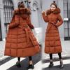Giacca parka da donna alla moda invernale calda di media lunghezza con cappuccio casual, con collo in pelliccia rimovibile, per donna