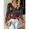 Fashion Women's V-Neck Long Sleeve 3D Animal Color Printing Casual Long Sleeve V-Neck T-Shirt